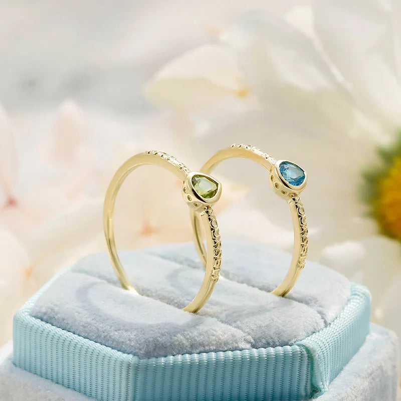 Emotional Factory 925 Sterling Silver 14K Gold Plated Gemstone Retro Vintage Drop Swiss Blue Topaz Green Peridot Ring