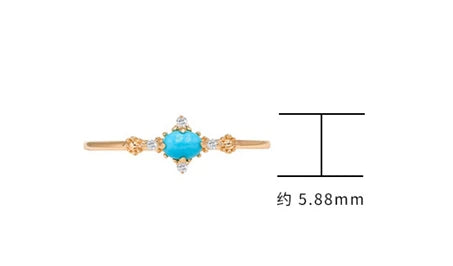 Emotional Factory 925 Sterling Silver 14K Gold Plated Gemstone Cz Zircon Oval-Shaped Stone Natural Turquoise Ring