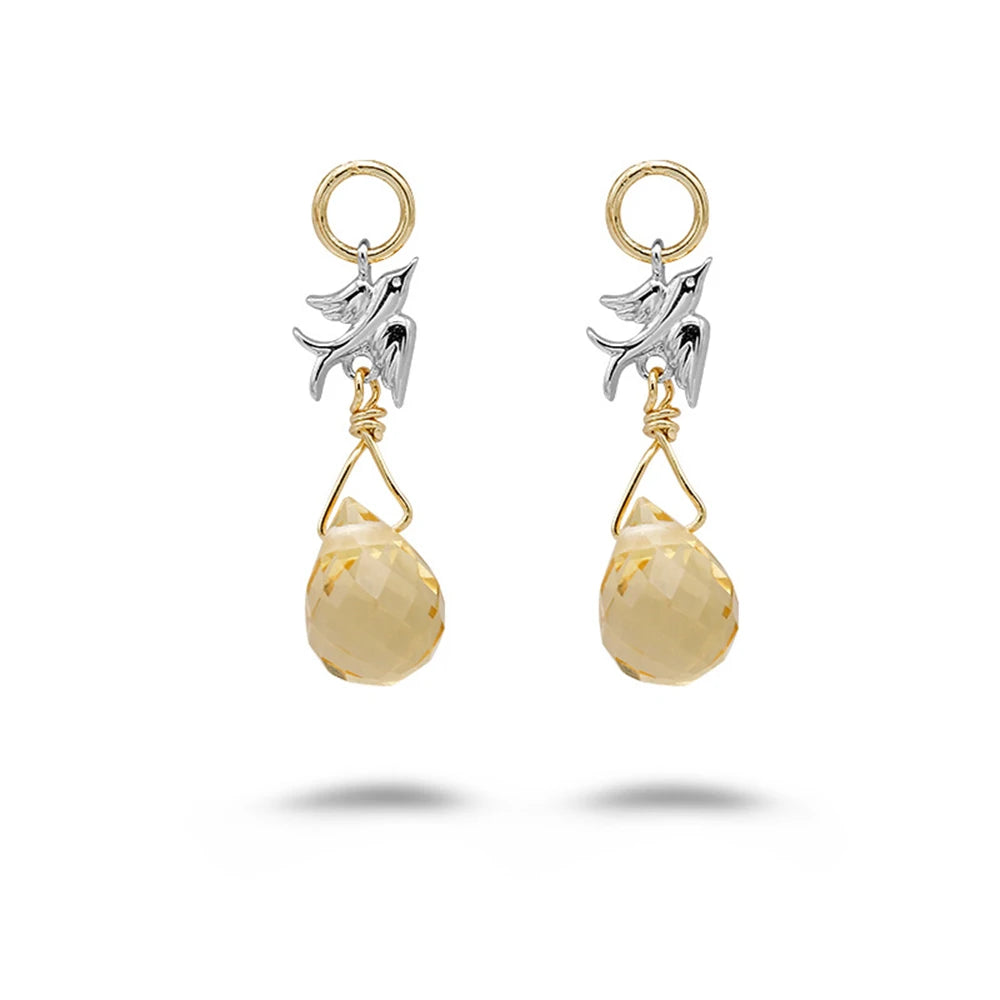 Emotional Factory 925 Sterling Silver 14K Gold Plated Gemstone Color Separation Plating Falcon Desert Citrine Earrings
