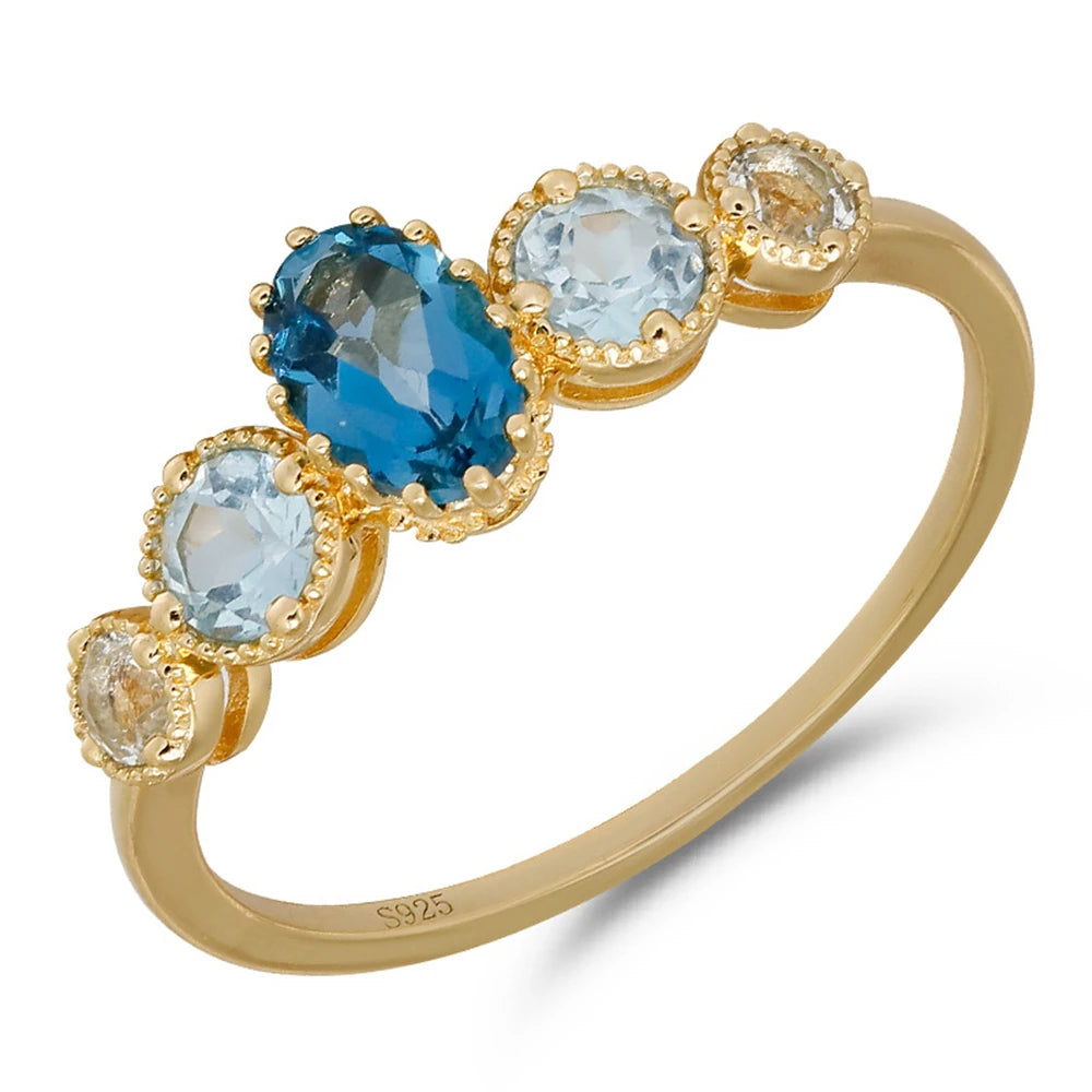 Emotional Bijoux En Argent  925 Sterling Silver 14K Gold Plated Gemstone Three Colors London Sky Blue White Natural Topaz Ring