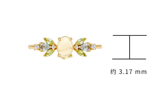 925 Sterling Silver 14K Gold Plated Gemstone Horse's Eye Opal Sky Blue Topaz Green Peridot Ring