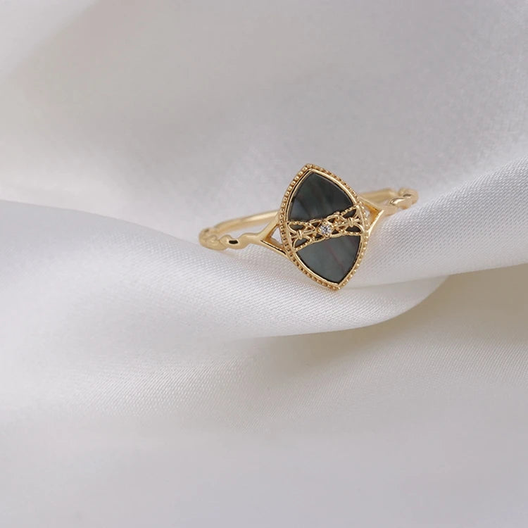 Emotional Factory 925 Sterling Silver 14K Gold Plated Gemstones Zircon Black Phantom Abalone Shell Ring