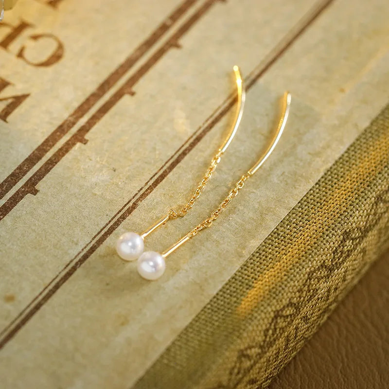 Emotional Factory 925 Sterling Silver 14K Gold Plated Gemstone Freshwater Pearls Long Earrings