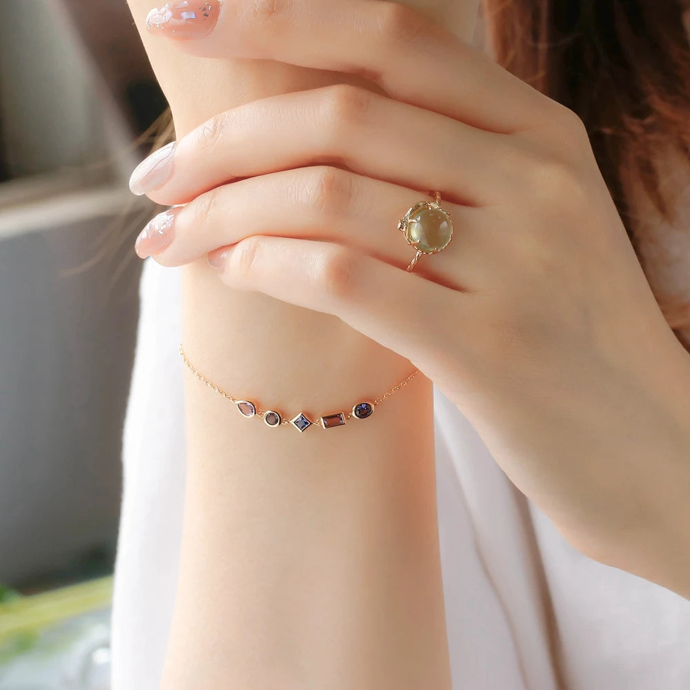 Piedra Pulseras Piedras Naturales 925 Sterling Silver 14K Gold Plated Gemstone Geometry Cordierite Amethyst Tanzanite Bracelet