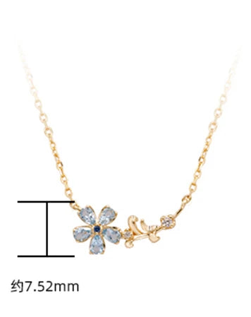 Emotional Factory 925 Sterling Silver 14K Gold Plated Gemstone Series Blue Topaz Flowers Clavicle Chain Necklace