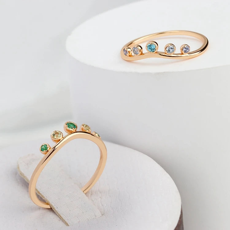 925 Sterling Silver 14K Gold Plated Blue Green Zircon Leaves Branches Ring