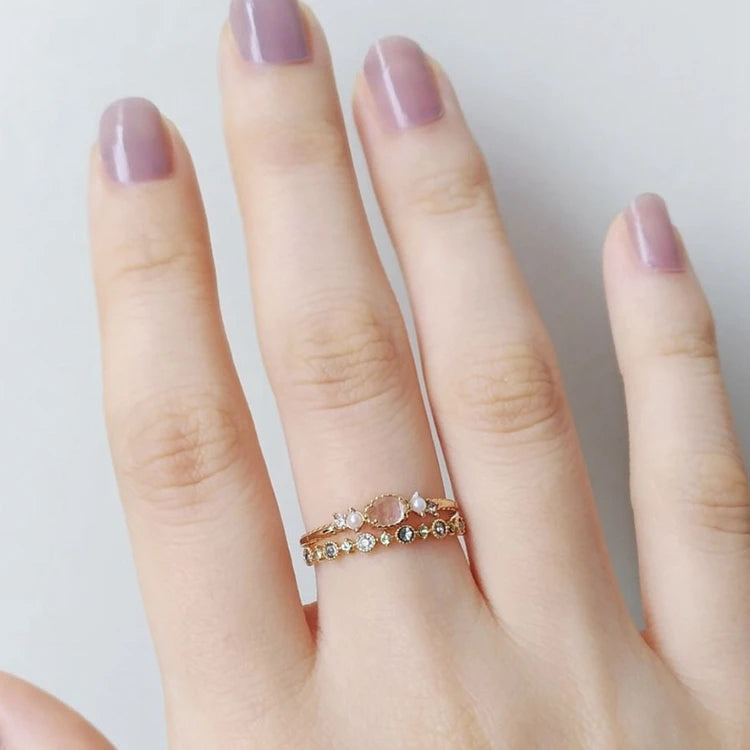 Emotional Factory Anel 925 Sterling Silver 14K Gold Plated Gemstones Simple Minimalist Pearls Natural Rock Crystal Ring