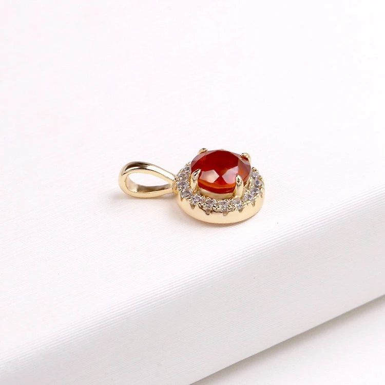 Emotional Factory 925 Sterling Silver 14K Gold Plated Gemstone Natural Red Garnet Pattern Zircon Pendant