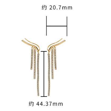 Emotional Factory 925 Sterling Silver 14K Gold Plated White Cz Zircon Tassels Tennis Chain Ear Clips Stud Pendant Earrings