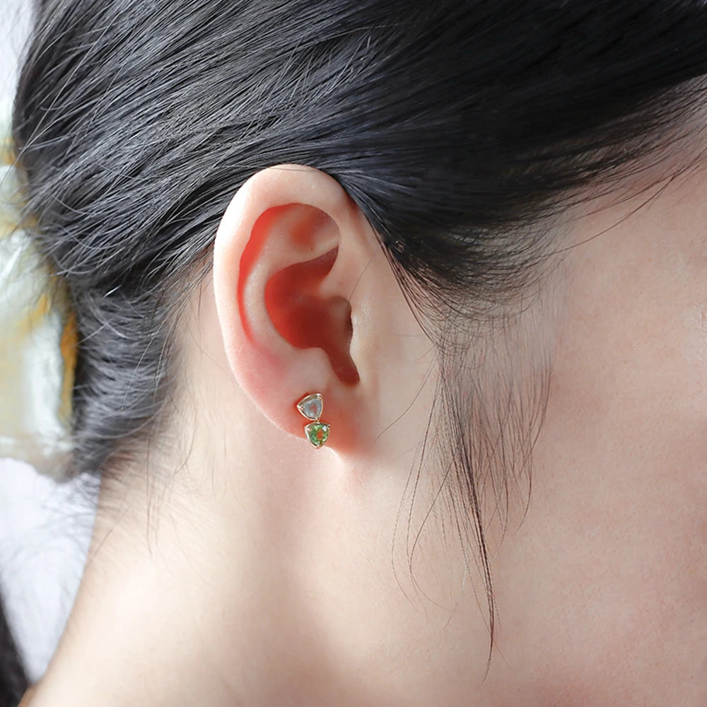 Emotional Factory 925 Sterling Silver 14K Gold Plated Gemstone Series Grape Stone Natural Peridot Simple Geometric Stud Earrings