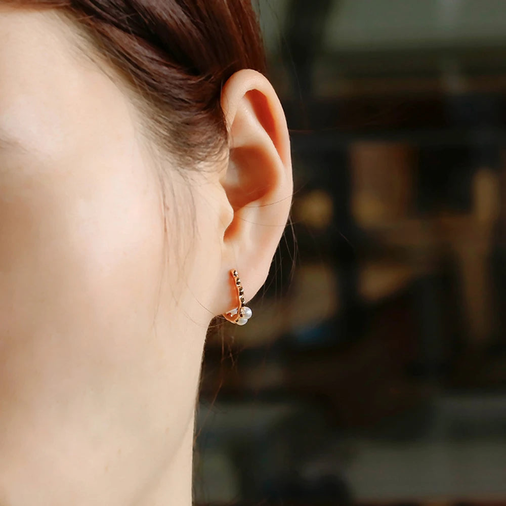 Emotional Factory 925 Sterling Silver 14K Gold Plated Gem Stone Gemstone Retro Cz Zircon C Shaped Pearl Earrings