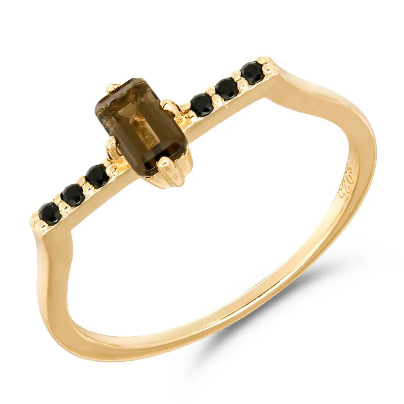 925 Sterling Silver 14K Gold Plated Gemstone Amethyst Topaz Princess Natural Octagonal Cut Tea Crystal Square Citrine Ring