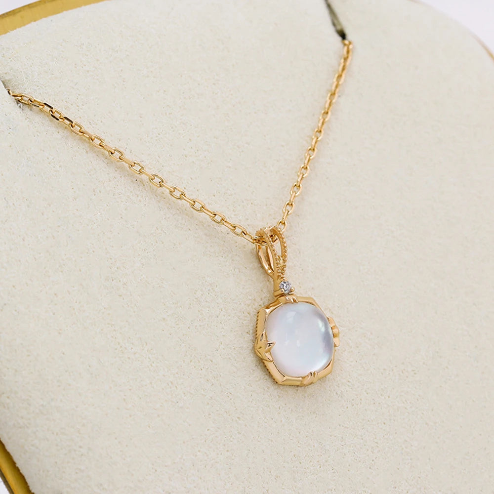 Factory Hot 925 Sterling Silver 14K Gold Plated Gem Stone Gemstone Elegant Geometric Square Rock Crystal Seashell Necklace