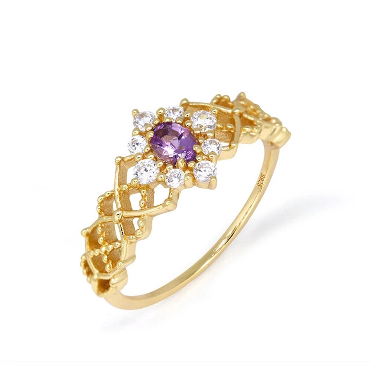 Ice Crystals Hollow Amethyst Ornate Ring