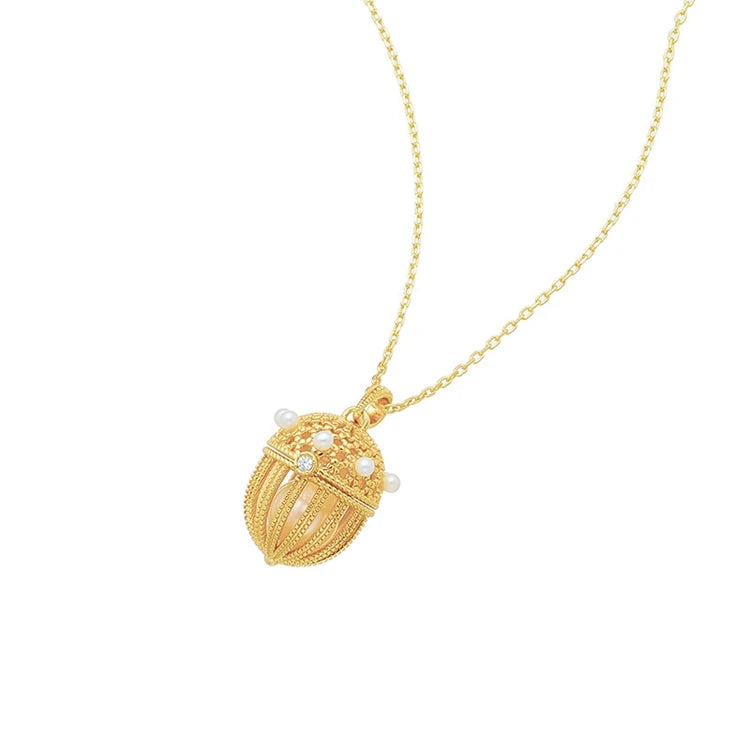 Emotional Factory 925 Sterling Silver 14K Gold Plated Gemstones Cute Acorn Seed Openable Freshwater Pearl Cage Necklace