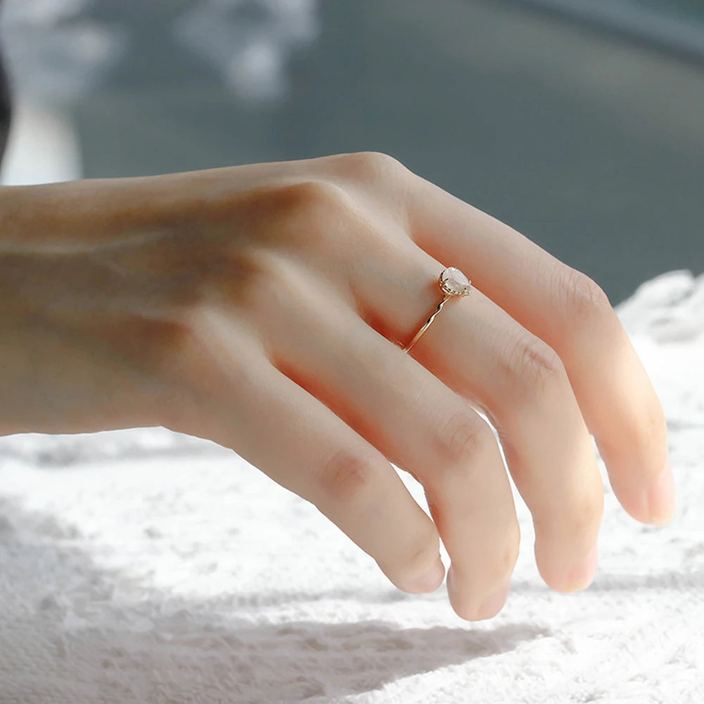 Emotional Factory 925 Sterling Silver 14K Gold Plated Gem Stone Gemstone Twisted Pattern Drop Cz Zircon Rose Quartz Ring