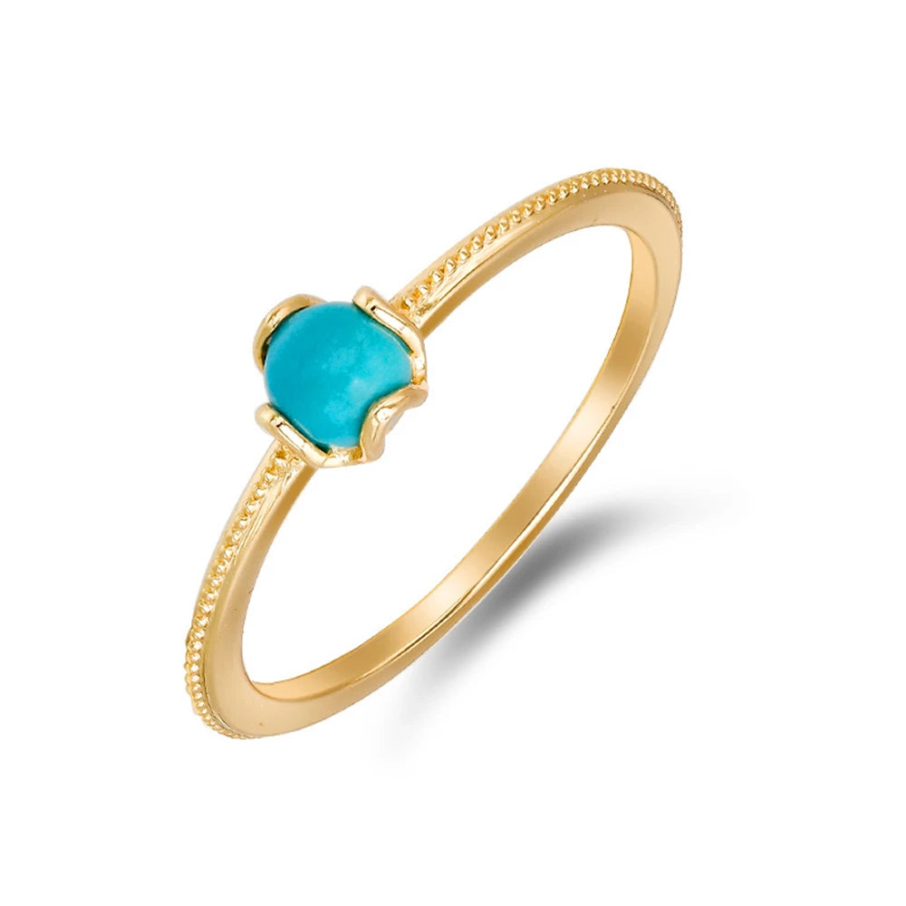Emotional Factory 925 Sterling Silver 14K Gold Plated Gem Stone Gemstone Simpler Turquoise Opal Ring