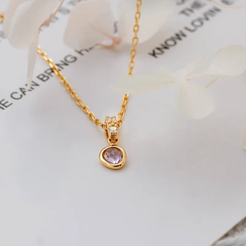 Emotional Factory 925 Sterling Silver 14K Gold Plated Gemstone Cz Zircon Ring Irregularly Natural Amethyst Necklace