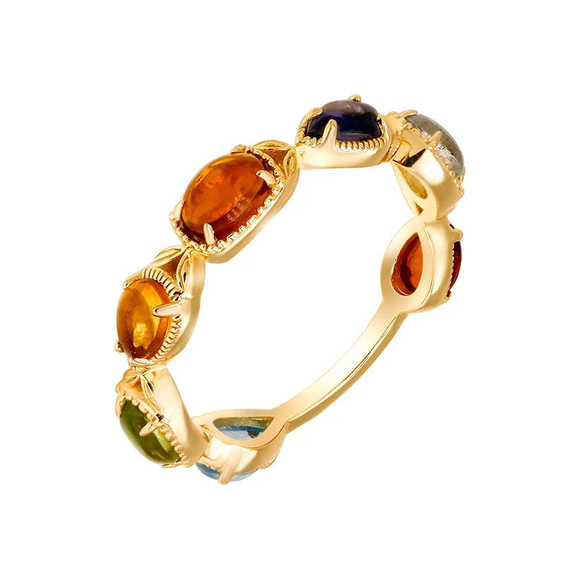 23Annual New Product Artistic Retro Multi-color Candy GemS925Silver Citrine Olivine Labradorite Ring