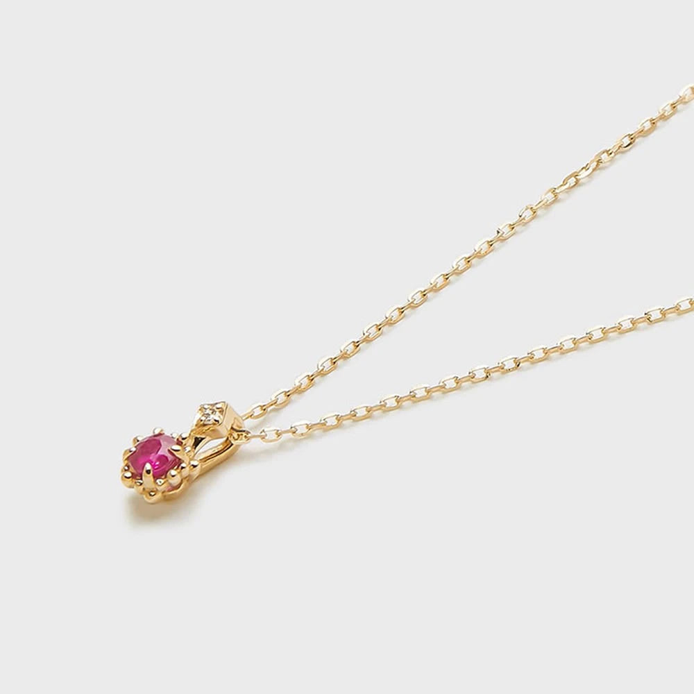 Emotional Factory 925 Sterling Silver 14K Gold Plated Gem Stone Gemstone Simplicity Single Round Stone Lab-Grown Ruby Necklace