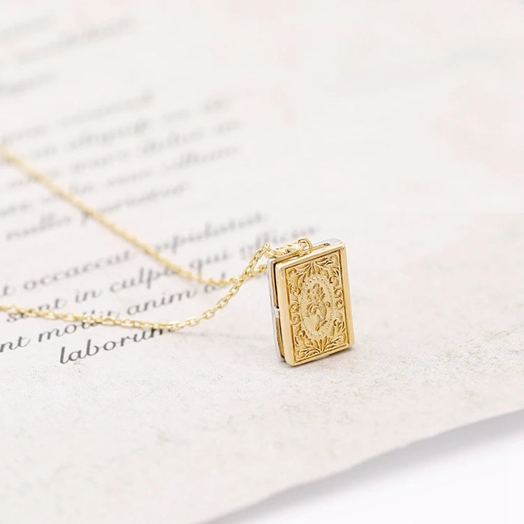 925 Sterling Silver 14K Gold Plated Gemstone Magic Book Natural Ruby Sapphire Emerald Lockets Pendant Necklace