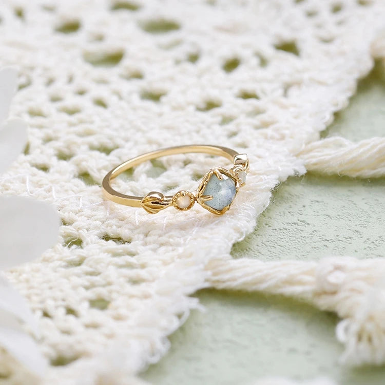 Emotional Anel Personalizado Factory 925 Sterling Silver 14K Gold Plated Gemstones Labradorite Tenebrae Geometric Square Ring