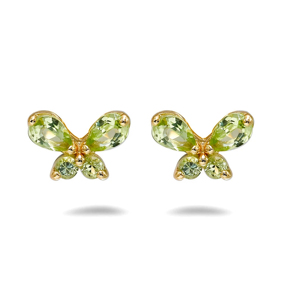 Emotional Factory 925 Sterling Silver 14K Gold Plated Gem Stone Gemstone Summer Butterfly Peridot Earrings