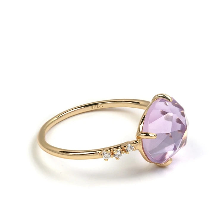 Emotional Factory 925 Sterling Silver 14K Gold Plated Gemstone Egg Shape Women Amethyst Claws Birthstone Ring