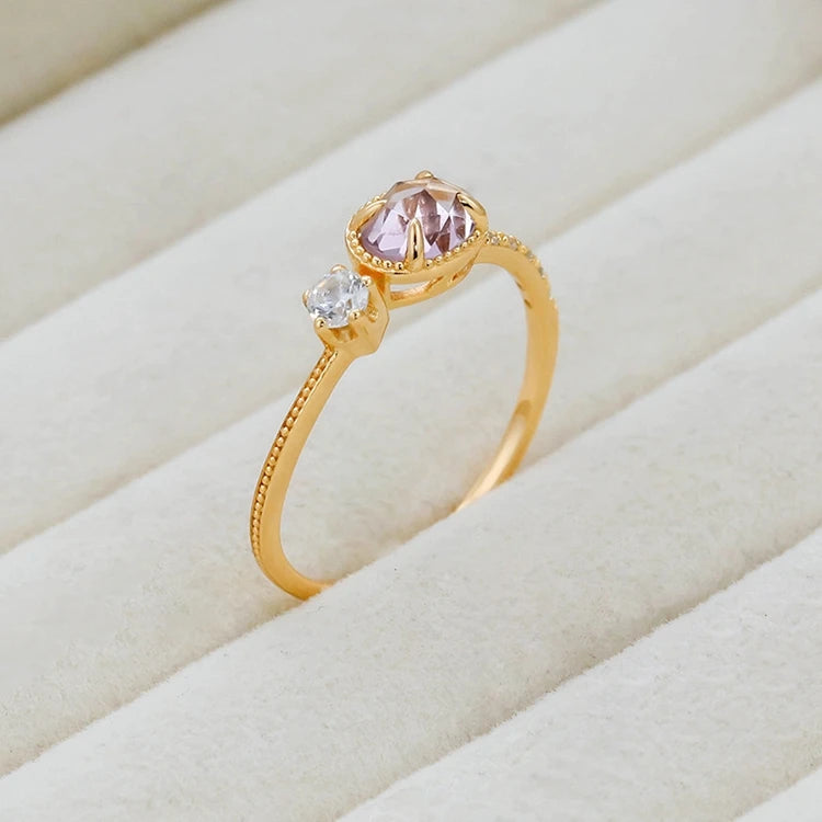 Emotional Factory 925 Sterling Silver 14K Gold Plated Gemstone Irregular Design Cz Zircon Amethyst Ring