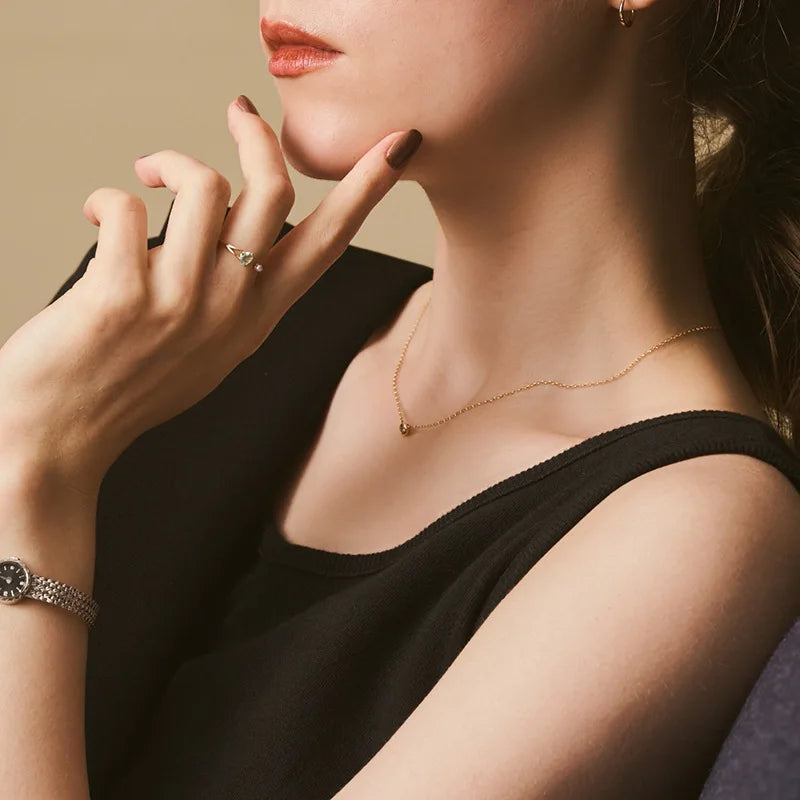 925 Sterling Silver 14K Gold Plated Gemstone Triangle Chrysoprase Natural Freshwater Pearl Adjustable Opening Ring