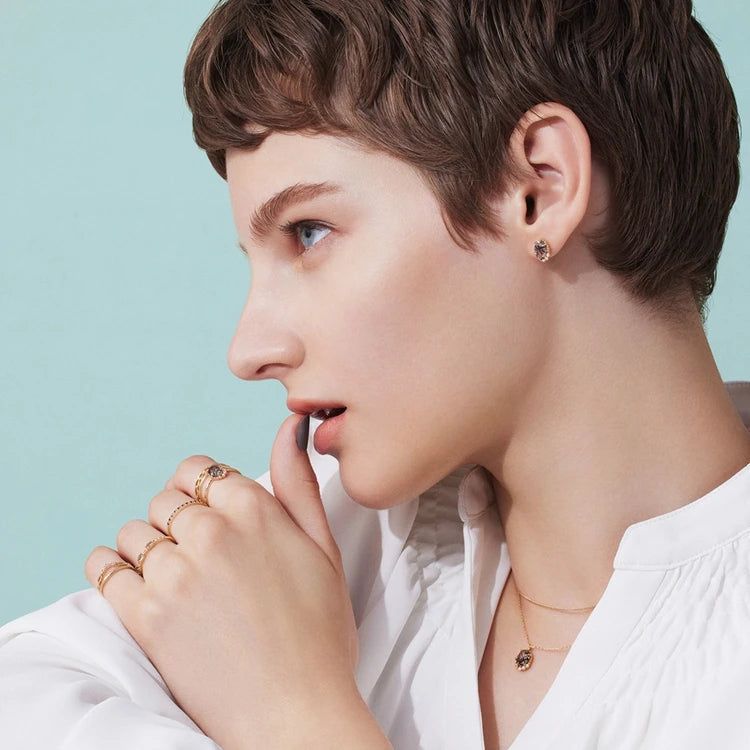 Emotional Factory 925 Sterling Silver 14K Gold Plated Gemstones Landscape Zircon Natural Black Hair Crystal Earrings