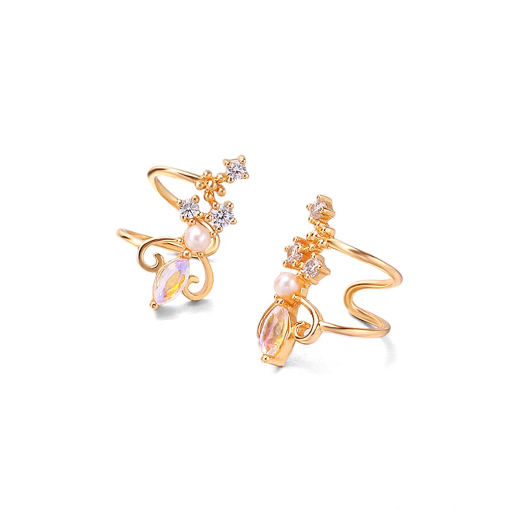 Emotional Factory 925 Sterling Silver Gem Stone Gemstone Series Moonstone Without Pierced Ear Bone Clip Earrings