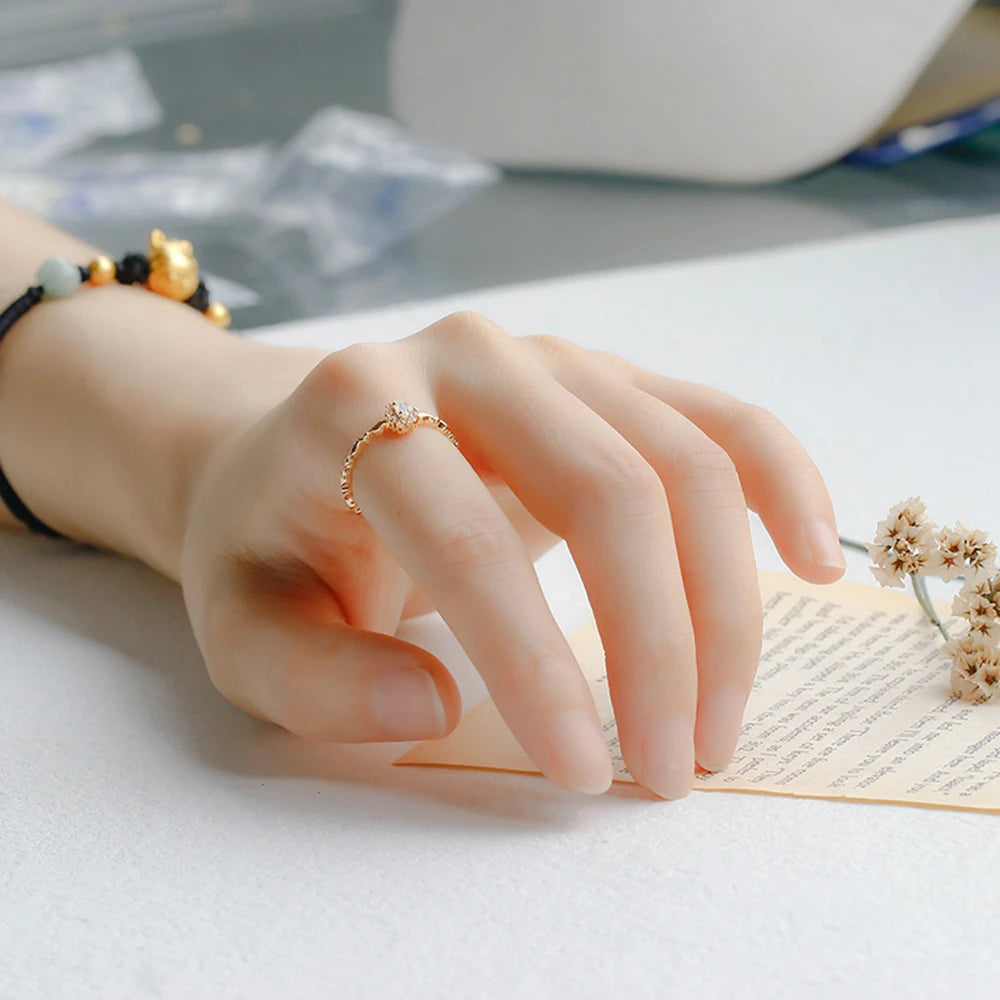 Emotional Factory 925 Sterling Silver 14K Gold Plated Gem Stone Gemstone Cz Flower Opal Zircon Ring