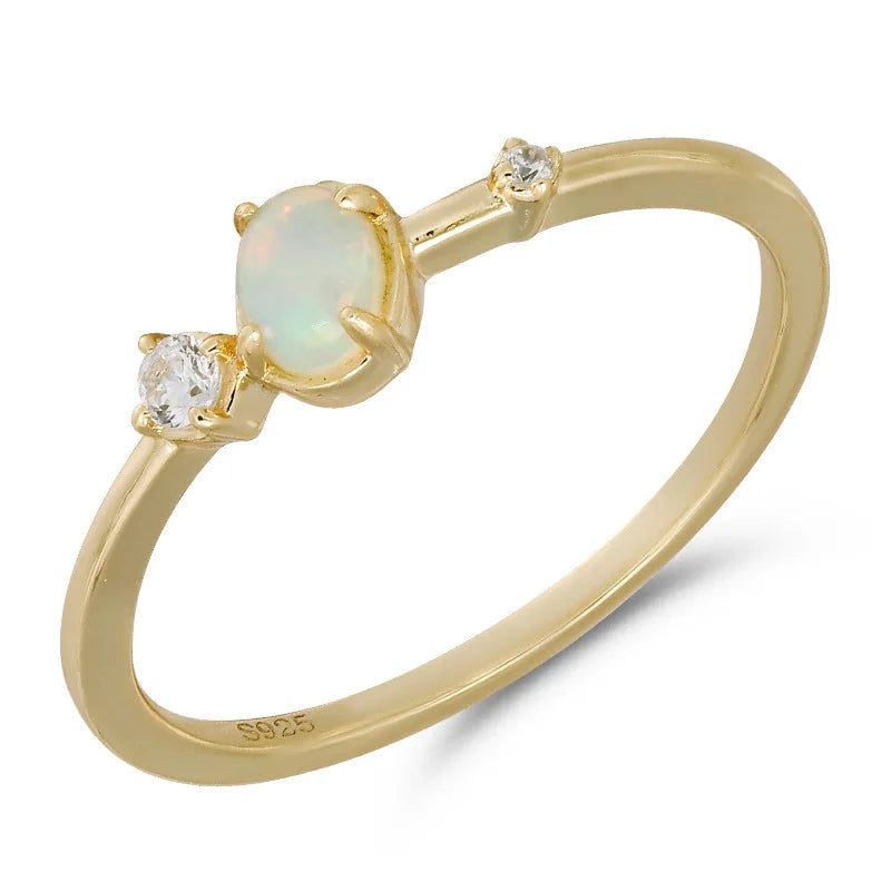 Emotional Factory 925 Sterling Silver 14K Gold Plated Gemstone Cz Zircon Geometric Natural African Opal Ring