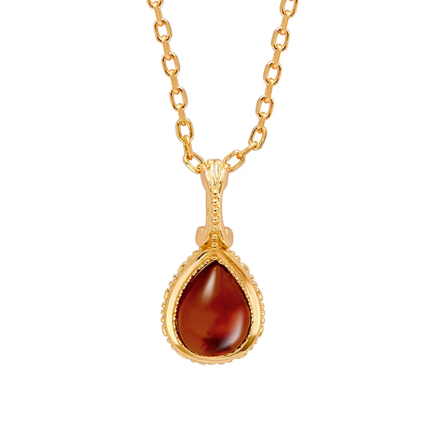 Gemstone Retro Drop Artificial Amber Necklace