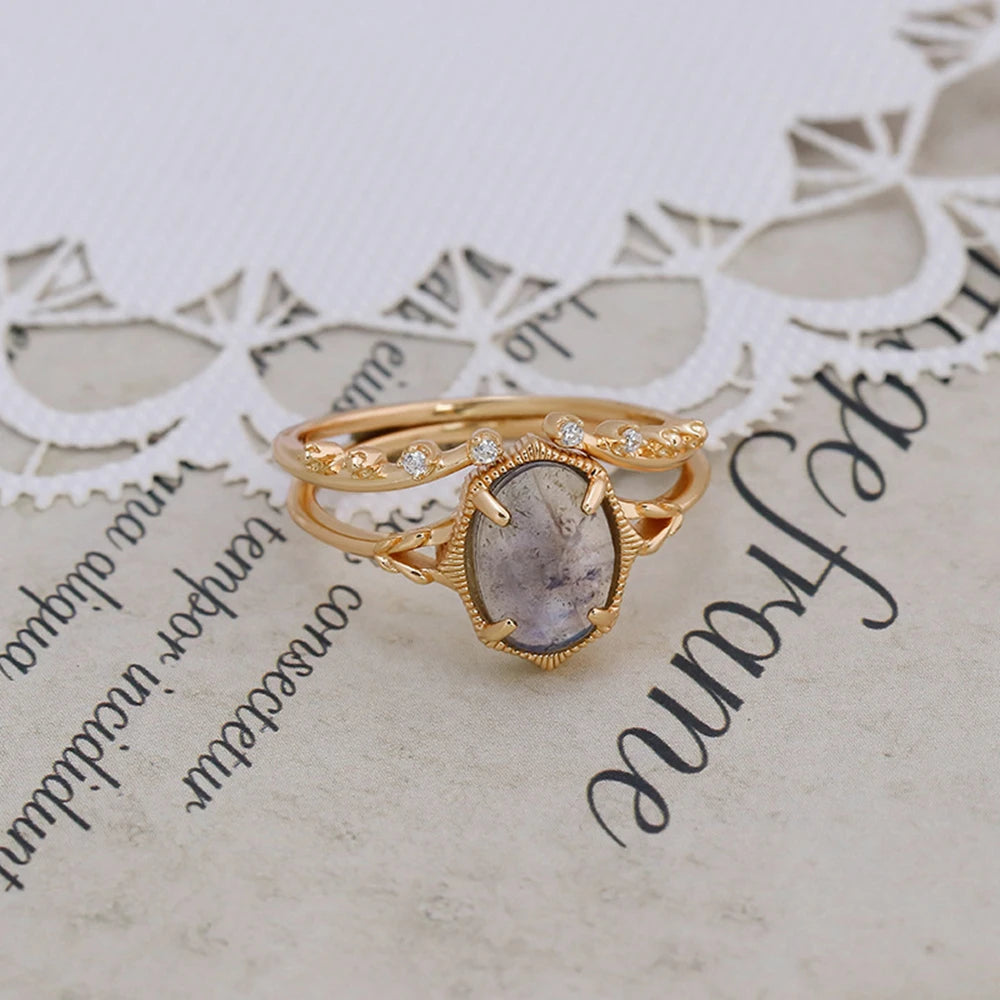 925 Sterling Silver 14K Gold Plated Gem Stone Night Sky Shooting Star Shaped Labradorite Cordierite Iolite Dichroite Ring