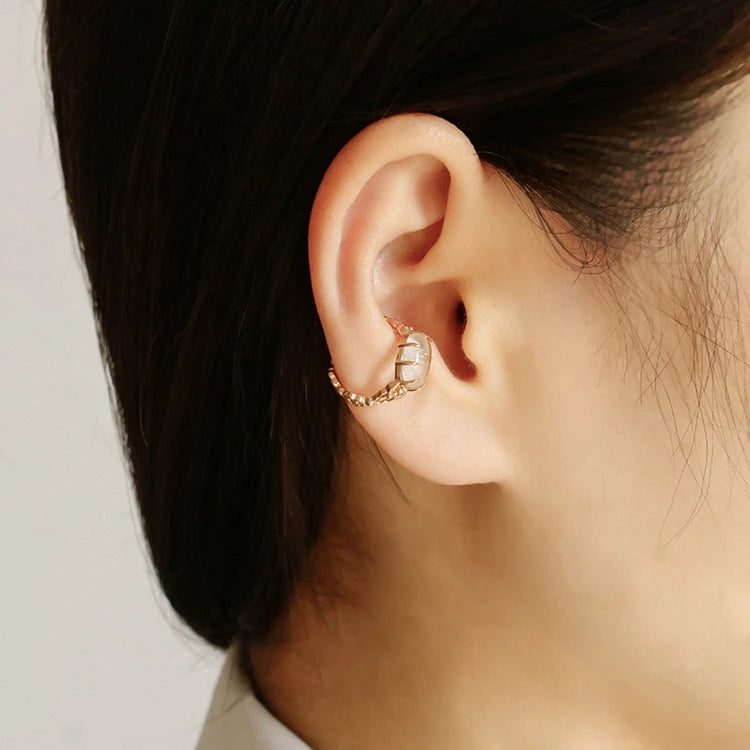 Emotional Factory 925 Sterling Silver 14K Gold Plated Gemstone Flower Earring Rock Crystal Ear Bone Clips Earrings