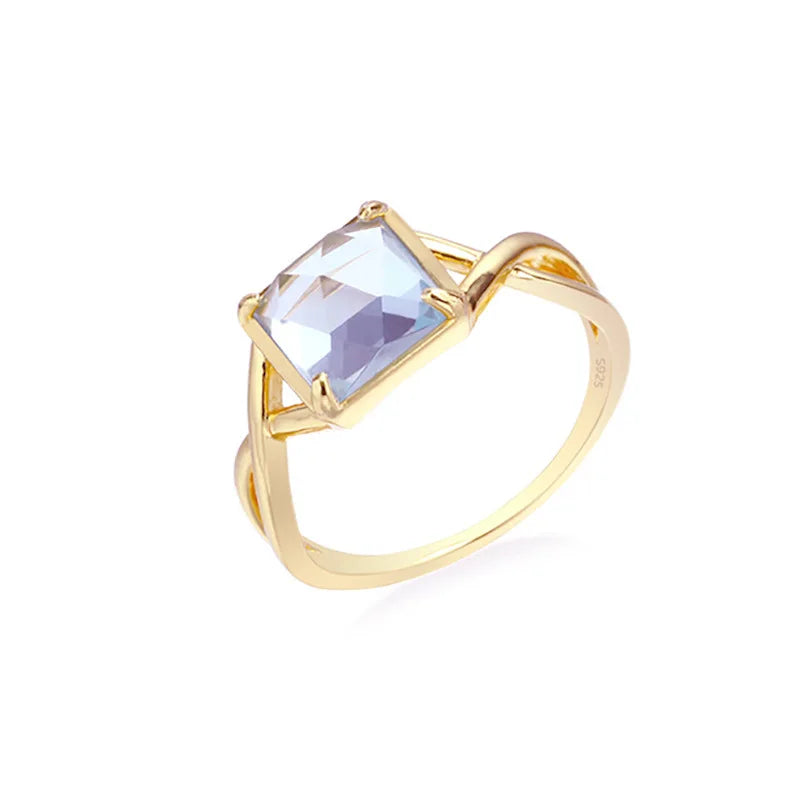 Emotional Factory 925 Sterling Silver 14K Gold Plated Gemstone Natural Topaz Geometric Square Ring