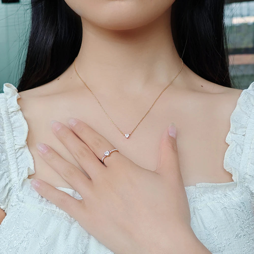 Emotional Factory 925 Sterling Silver 14K Gold Plated Gemstone Simple Single Stone Geometric Heart High Carbon Diamonds Ring