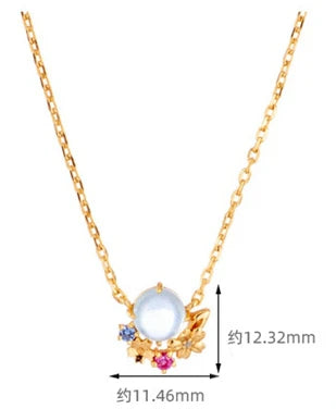 Emotional Factory 925 Sterling Silver 14K Gold Plated Gemstone Blue Spinel Red Corundum Flower Topaz Necklace