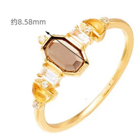 Emotional Custom Factory 925 Sterling Silver 14K Gold Plated Gem Gemstone Citrine White Topaz Hexagon Ring