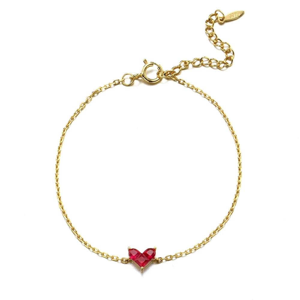 Emotional Factory 925 Sterling Silver 14K Gold Plated Gemstone Series Red Corundum Zircon Peach Heart Bracelet