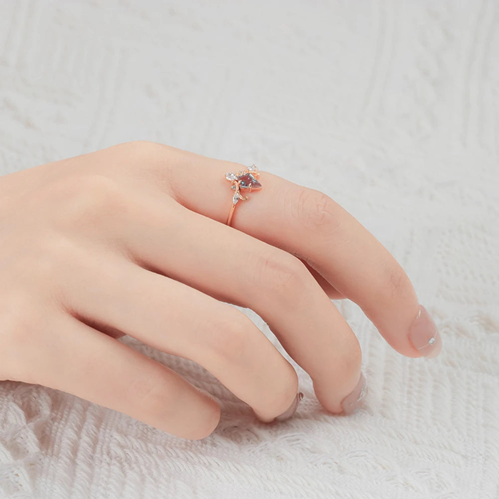 Factory Anel 925 Sterling Silver 14K Gold Plated Gemstones Alexander Color Changing Gemstone Royal Luxury Rhombus Stone Ring