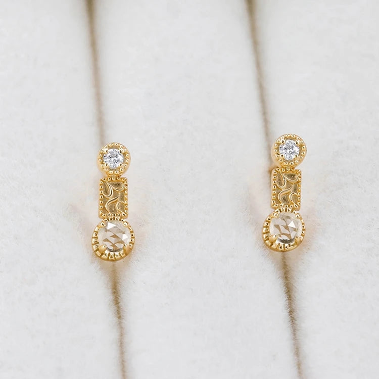 Emotional Factory 925 Sterling Silver 14K Gold Plated Gemstone Geometry Crystal Lace White Zircon Stud Earrings