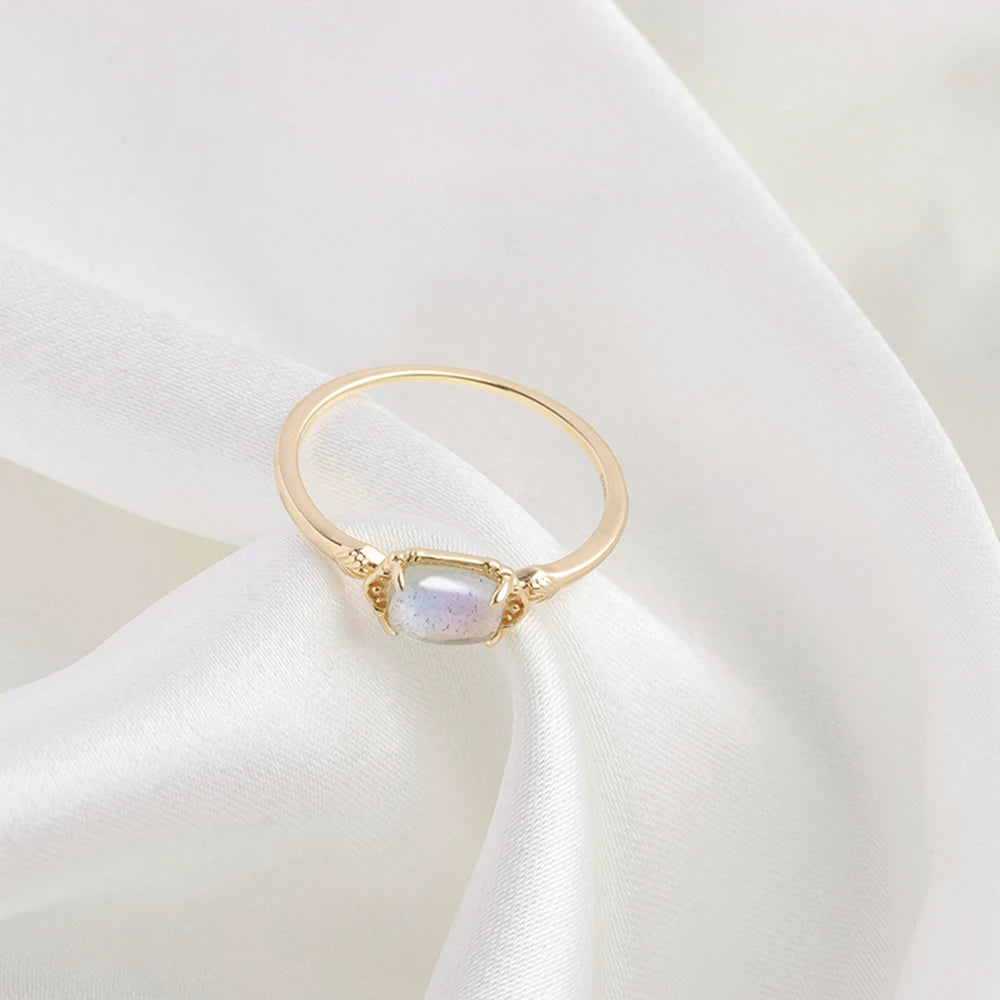 Gem Topaz Double Layer Egg Shape Natural Blue Labradorite Ring