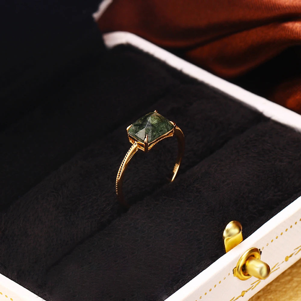 Emotional Factory 925 Sterling Silver Gem Stone Gemstone  Long Rectangular Hair Crystal Geometric Rings