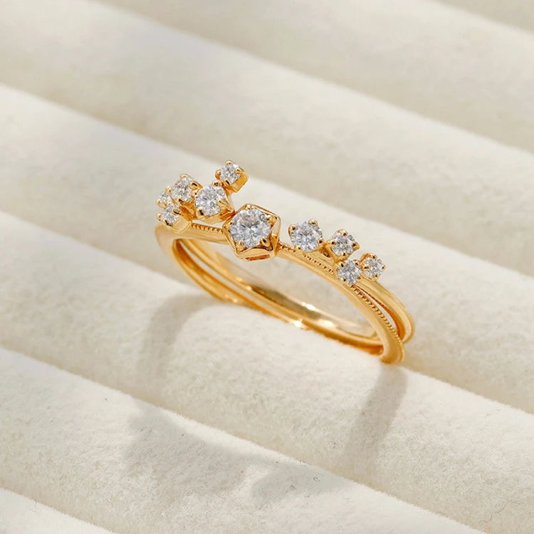 925 Sterling Silver 14K Gold Plated Zircon Combination Double Stack Star Ring