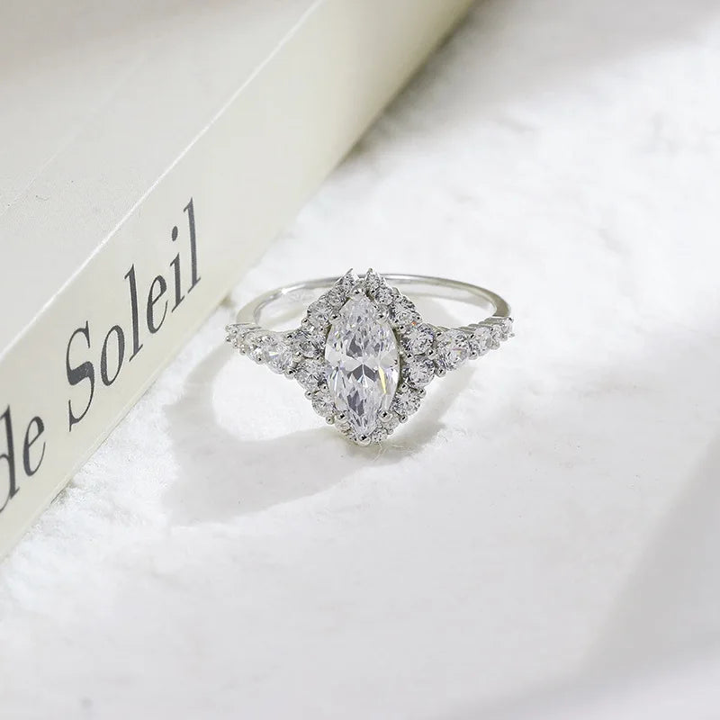 Emotional Factory 925 Sterling Silver 14K Gold Plated Gemstone Retro Cz Zircon Drop High-Carbon Diamonds Ring