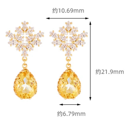 Emotional Factory Jewelry 925 Sterling Silver 14K Gold Plated Gemstone Series Snowflake Flower Natural Citrine Earrings