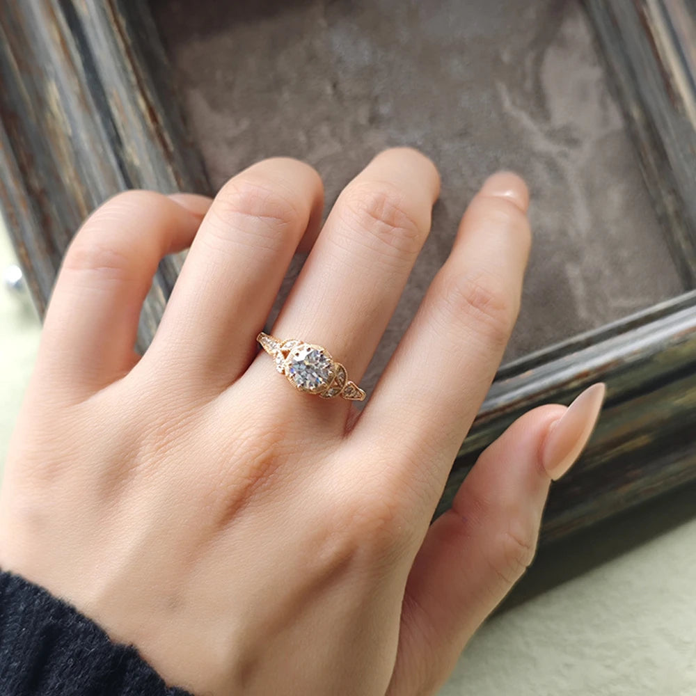 Emotional Factory 925 Sterling Silver 14K Gold Plated Gemstone Middle Ages Vintage Style Sparkle Stone Moissanite Ring